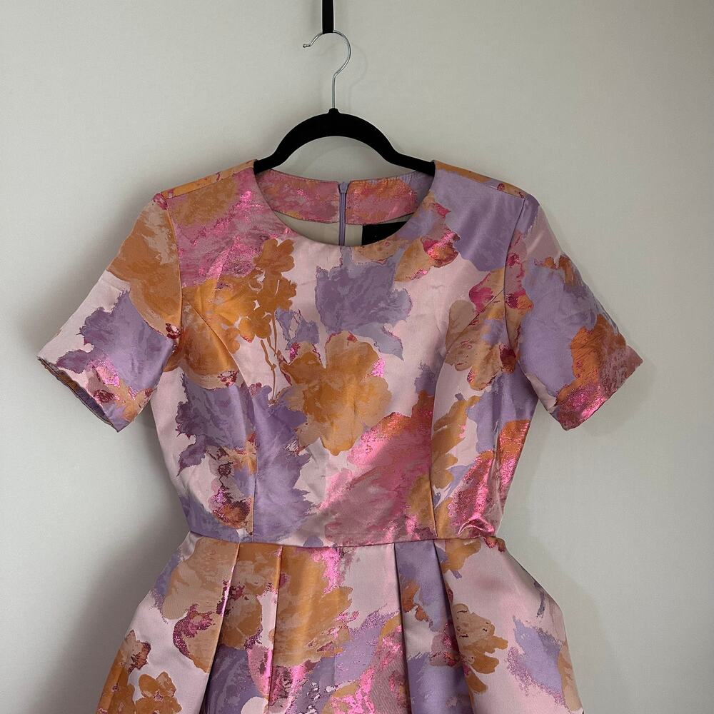 Io Couture Floral Foliage Pastel Fit & Flare Pleated Structured Mini Dress US 40 - Picture 4 of 12